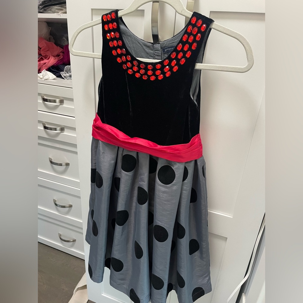 Pumpkin Patch Black Velvet Dress with Red Gem Accents